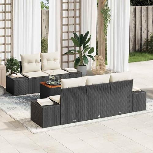 Gecheer 6-teiliges Garten-Sofa-Set mit Kissen in Schwarz Poly-Rattan Akazie, Outdoor Lounge Sitzgruppe zum Entspannen für Terrasse und Garten3356563 von Gecheer