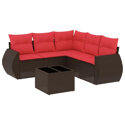Gecheer 6-teiliges Gartensofa-Set mit Kissen, braun, Polyrattan, Garten Sitzgruppe Esstisch Essgruppe Gartenmöbel Set für Balkon Terrasse Café-Bereich3221363 von Gecheer