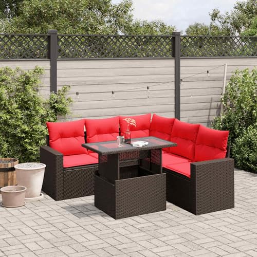 Gecheer 6-teiliges Gartensofa-Set mit Kissen, braun, Polyrattan, Gartenlounge Esstisch Lounge Möbel Set für Outdoor Garten Terrasse Balkon Möbel3267274 von Gecheer
