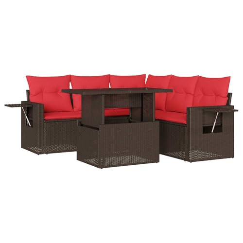Gecheer 6-teiliges Gartensofa-Set mit Kissen, braun, Polyrattan, Gartenlounge Esstisch Lounge Möbel Set für Outdoor Garten Terrasse Balkon Möbel3267904 von Gecheer