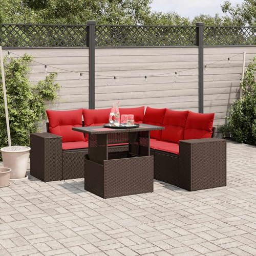 Gecheer 6-teiliges Gartensofa-Set mit Kissen, braun, Polyrattan, Gartenlounge Esstisch Lounge Möbel Set für Outdoor Garten Terrasse Balkon Möbel3269164 Gecheer 6-teiliges Gartensofa-Set mit Kissen, braun, Polyrattan, Gartenlounge Esstisch Lounge Möbel Set für Outdoor Garten Terrasse Balkon Möbel3269164 von Gecheer