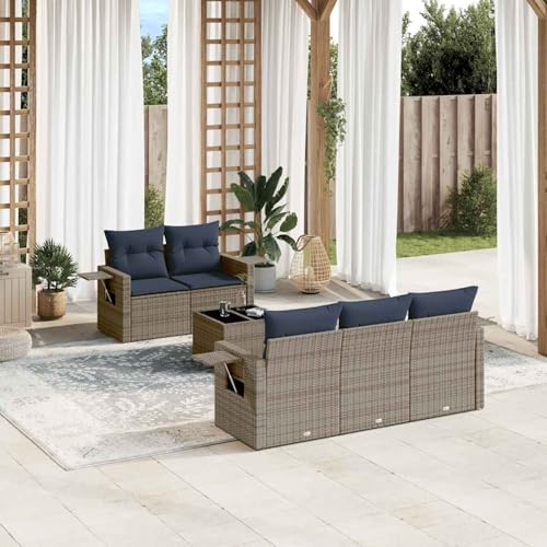 Gecheer 6-teiliges Gartensofa-Set mit Kissen, grau, Polyrattan, Garten Sitzgruppe Esstisch Essgruppe Gartenmöbel Set für Balkon Terrasse Café-Bereich3219900 von Gecheer