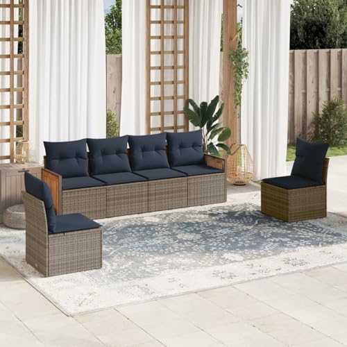 Gecheer 6-teiliges Gartensofa-Set mit Kissen, grau, Polyrattan, Garten Sitzgruppe Esstisch Essgruppe Gartenmöbel Set für Balkon Terrasse Café-Bereich3227545 von Gecheer