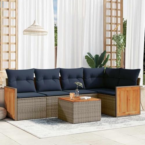 Gecheer 6-teiliges Gartensofa-Set mit Kissen, grau, Polyrattan, Garten Sitzgruppe Esstisch Essgruppe Gartenmöbel Set für Balkon Terrasse Café-Bereich3227636 von Gecheer