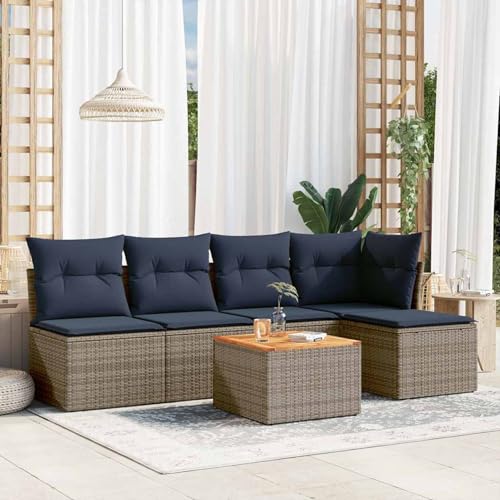 Gecheer 6-teiliges Gartensofa-Set mit Kissen, grau, Polyrattan, Garten Sitzgruppe Esstisch Essgruppe Gartenmöbel Set für Balkon Terrasse Café-Bereich3255935 von Gecheer