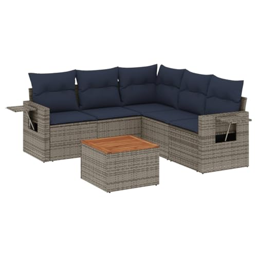 Gecheer 6-teiliges Gartensofa-Set mit Kissen, grau, Polyrattan, Gartenlounge Esstisch Lounge Möbel Set für Outdoor Garten Terrasse Balkon Möbel3224563 von Gecheer