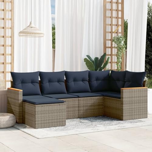 Gecheer 6-teiliges Gartensofa-Set mit Kissen, grau, Polyrattan, Gartenlounge Esstisch Lounge Möbel Set für Outdoor Garten Terrasse Balkon Möbel3226180 von Gecheer