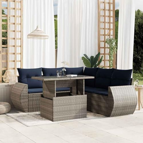 Gecheer 6-teiliges Gartensofa-Set mit Kissen, grau, Polyrattan, Gartenlounge Esstisch Lounge Möbel Set für Outdoor Garten Terrasse Balkon Möbel3268531 Gecheer 6-teiliges Gartensofa-Set mit Kissen, grau, Polyrattan, Gartenlounge Esstisch Lounge Möbel Set für Outdoor Garten Terrasse Balkon Möbel3268531 von Gecheer