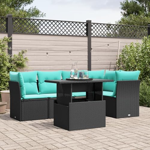 Gecheer 6-teiliges Gartensofa-Set mit Kissen, schwarzes Polyrattan, Garten Sitzgruppe Esstisch Essgruppe Gartenmöbel Set für Balkon Terrasse Café-Bereich3266567 Gecheer 6-teiliges Gartensofa-Set mit Kissen, schwarzes Polyrattan, Garten Sitzgruppe Esstisch Essgruppe Gartenmöbel Set für Balkon Terrasse Café-Bereich3266567 von Gecheer