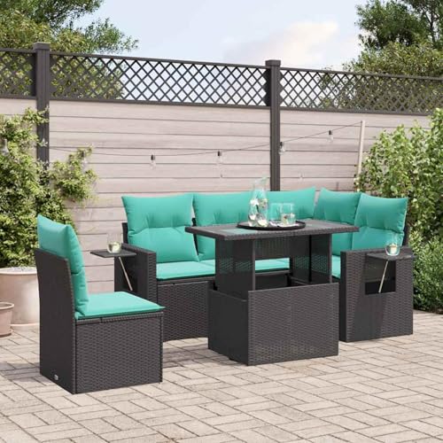 Gecheer 6-teiliges Gartensofa-Set mit Kissen, schwarzes Polyrattan, Garten Sitzgruppe Esstisch Essgruppe Gartenmöbel Set für Balkon Terrasse Café-Bereich3267907 von Gecheer