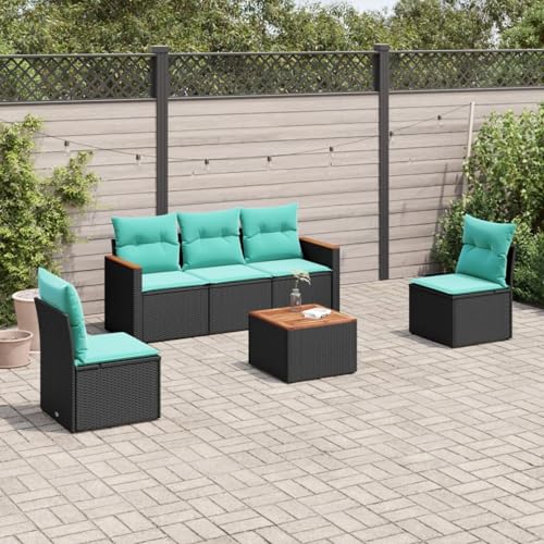 Gecheer 6-teiliges Gartensofa-Set mit Kissen, schwarzes Polyrattan, Gartenlounge Esstisch Lounge Möbel Set für Outdoor Garten Terrasse Balkon Möbel3225854 Gecheer 6-teiliges Gartensofa-Set mit Kissen, schwarzes Polyrattan, Gartenlounge Esstisch Lounge Möbel Set für Outdoor Garten Terrasse Balkon Möbel3225854 von Gecheer