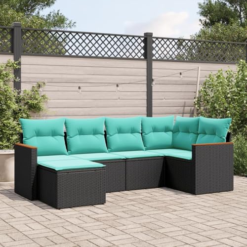 Gecheer 6-teiliges Gartensofa-Set mit Kissen, schwarzes Polyrattan, Gartenlounge Esstisch Lounge Möbel Set für Outdoor Garten Terrasse Balkon Möbel3226176 Gecheer 6-teiliges Gartensofa-Set mit Kissen, schwarzes Polyrattan, Gartenlounge Esstisch Lounge Möbel Set für Outdoor Garten Terrasse Balkon Möbel3226176 von Gecheer