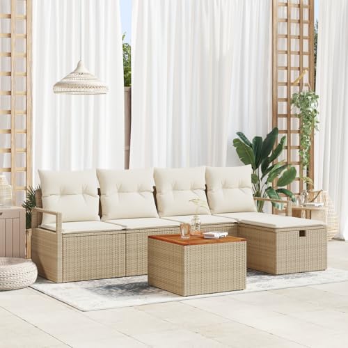Gecheer 6-teiliges Gartensofa Set mit Kissen Beige Poly Rattan von Gecheer