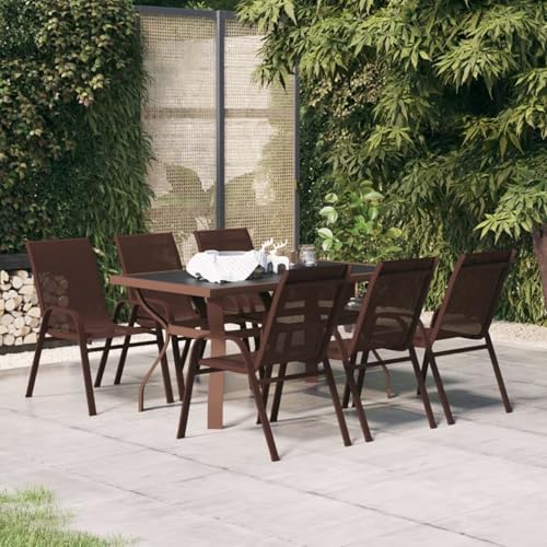 Gecheer 7-TLG. Garten-Essgruppe Braun und Schwarz, Essgruppe Sitzgruppe Outdoor Gartenmöbel Set für Terrasse Balkon Restaurant3095989 von Gecheer