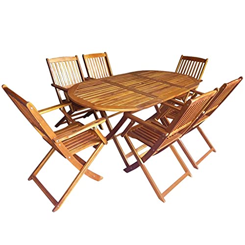 Gecheer 7-TLG. Garten-Essgruppe Klappbar, Holz Sitzgruppe Ovaler Tisch & 6 Stühle, Gartenmöbel Terrassenmöbel Massivholz Akazie von Gecheer