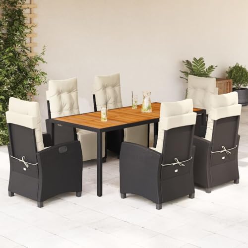 Gecheer 7-TLG. Garten-Essgruppe mit Kissen Schwarz Poly Rattan, Outdoor Essgruppe Wetterfeste Sitzgruppe Esstisch Stühlen for Terrasse Garten Balkon3212904 von Gecheer