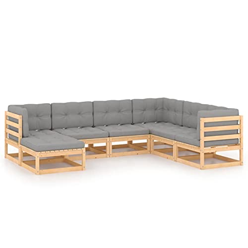 Gecheer 7-TLG. Garten Lounge Set mit Kissen, Holz Gartensofa, Lounge Gartenmöbel Set Holz Sitzgruppe Garten Loungemöbel Gartenlounge Sofa Terrassenmöbel Sitzgarnitur Gartengarnitur Kiefer Massivholz von Gecheer