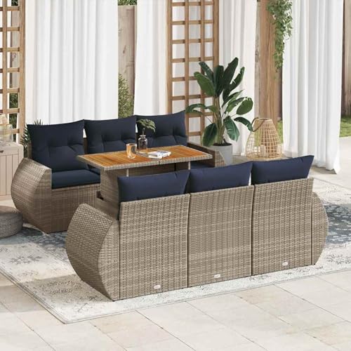Gecheer 7-TLG. Garten-Sofagarnitur mit Kissen Grau Poly Rattan, Outdoor Lounge Sitzgruppe zum Entspannen für Terrasse und Garten3327225 von Gecheer
