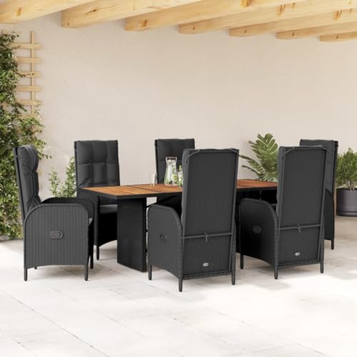 Gecheer 7-TLG. Rattan Gartenmöbel Set, Sitzgruppe Garten Lounge 6 Stühle mit Tisch, Garten Essgruppe 6 Personen, Loungemöbel Terrassenmöbel Balkonmöbel Gartengarnitur mit Kissen Schwarz von Gecheer