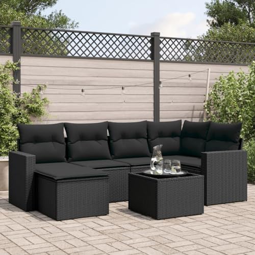 Gecheer 7-TLG.Garten-Sofagarnitur mit Kissen Gartenmöbel Garten Lounge Sitzgruppe Gartengarnitur Gartenlounge Rattenmöbel Loungesofa Möbelsets Loungegruppe Sitzgarnitur Schwarz Poly Rattanmodel 236 von Gecheer