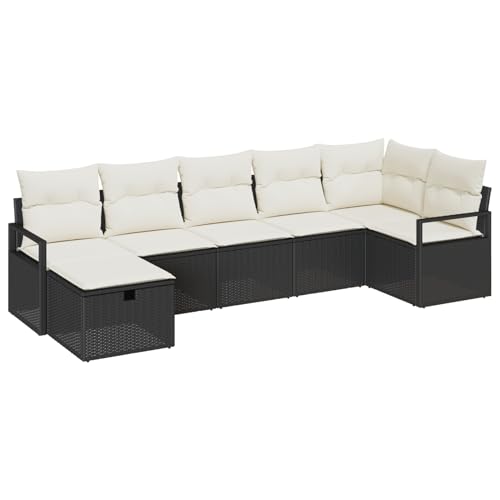 Gecheer 7-Teiliges Garten Sofa Set mit Kissen Schwarz Poly Rattan Garten Sitzgruppe Gartenlounge Gartenmöbel Set für Terrasse Balkon Gecheer 7-Teiliges Garten Sofa Set mit Kissen Schwarz Poly Rattan Garten Sitzgruppe Gartenlounge Gartenmöbel Set für Terrasse Balkon von Gecheer