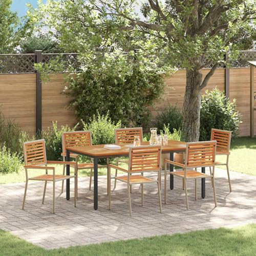 Gecheer 7-teilige Garten Essgruppe Beige, Stapelbare Gartenstühle mit Kissen Set von 2 in Beige Poly Rattan, Gartenmöbel Set Tisch Stühlen for Balkonmöbel Outdoor-Essbereich und Café3365504 von Gecheer