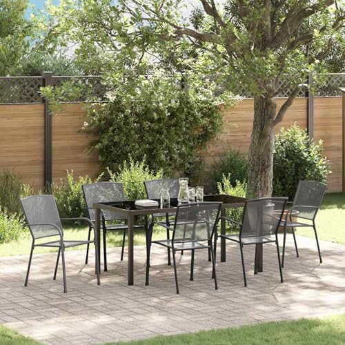 Gecheer 7-teiliges Garten-ESS-Set Anthrazit Stahl, Gartenmöbel Tisch und Stühle Set für Garten Terrasse Café Outdoor Essbereich3379286 von Gecheer