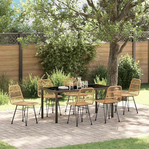 Gecheer 7-teiliges Garten-Essset Braun Poly Rattan, Outdoor Essgruppe Wetterfeste Sitzgruppe Esstisch Stühlen for Terrasse Garten Balkon3379195 von Gecheer