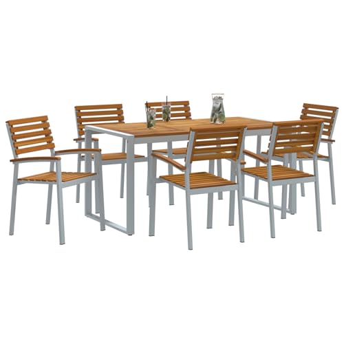 Gecheer 7-teiliges Garten Essset aus solidem Akazienholz und Metall, Gartenmöbel Tisch und Stühle Set für Garten Terrasse Café Outdoor Essbereich von Gecheer