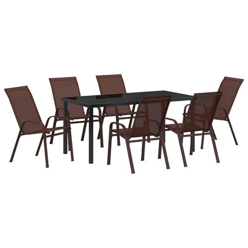 Gecheer 7-teiliges Garten Esszimmer Set Braun Textilene und Stahl, Outdoor Essgruppe Wetterfeste Sitzgruppe Esstisch Stühlen for Terrasse Garten Balkon3379132 Gecheer 7-teiliges Garten Esszimmer Set Braun Textilene und Stahl, Outdoor Essgruppe Wetterfeste Sitzgruppe Esstisch Stühlen for Terrasse Garten Balkon3379132 von Gecheer