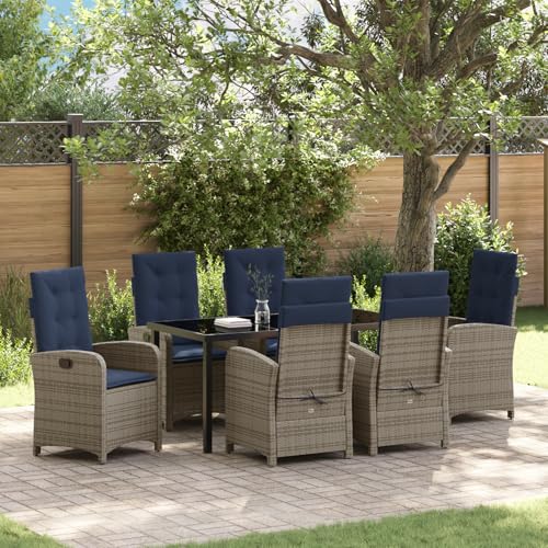 Gecheer 7-teiliges Garten-Esszimmer-Set aus grauem Poly-Rattan mit Kissen Gartenmöbel Tisch und Stühle Set für Garten Terrasse Café Outdoor Essbereich Gecheer 7-teiliges Garten-Esszimmer-Set aus grauem Poly-Rattan mit Kissen Gartenmöbel Tisch und Stühle Set für Garten Terrasse Café Outdoor Essbereich von Gecheer