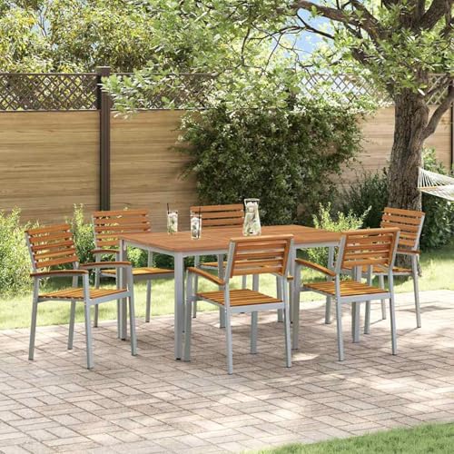Gecheer 7-teiliges Garten Esszimmer Set aus massivem Akazienholz und Metall, Gartenmöbel Tisch und Stühle Set für Garten Terrasse Café Outdoor Essbereich3284408 von Gecheer