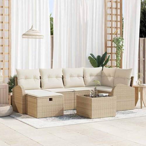 Gecheer 7-teiliges Garten Sofa Set mit Kissen Beige, 2-Sitzer Garten Sofa mit Stauraum & Kissen Beige Poly Rattan, Gartenlounge Esstisch Lounge Möbel Set für Garten Terrasse Balkon Möbel3360422 Gecheer 7-teiliges Garten Sofa Set mit Kissen Beige, 2-Sitzer Garten Sofa mit Stauraum & Kissen Beige Poly Rattan, Gartenlounge Esstisch Lounge Möbel Set für Garten Terrasse Balkon Möbel3360422 von Gecheer