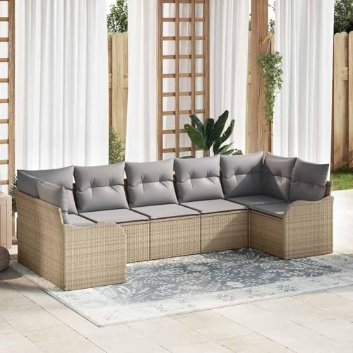 Gecheer 7-teiliges Garten Sofa Set mit Kissen Beige Poly Rattan, 2-Sitzer Garten Sofa mit Kissen Beige Poly Rattan, Outdoor Lounge Sitzgruppe zum Entspannen für Terrasse und Garten3345850 Gecheer 7-teiliges Garten Sofa Set mit Kissen Beige Poly Rattan, 2-Sitzer Garten Sofa mit Kissen Beige Poly Rattan, Outdoor Lounge Sitzgruppe zum Entspannen für Terrasse und Garten3345850 von Gecheer