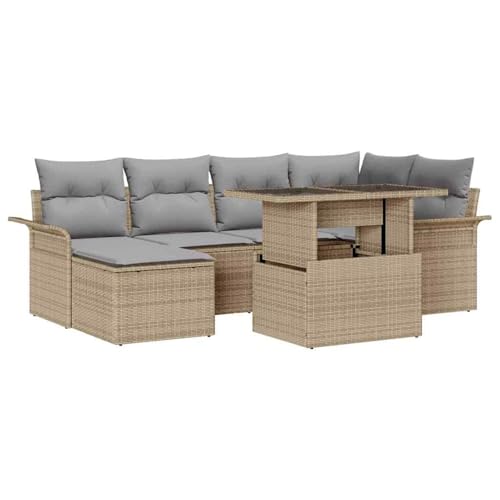 Gecheer 7-teiliges Garten-Sofa-Set mit Kissen Beige Poly Rattan, Outdoor Lounge Sitzgruppe zum Entspannen für Terrasse und Garten3357053 Gecheer 7-teiliges Garten-Sofa-Set mit Kissen Beige Poly Rattan, Outdoor Lounge Sitzgruppe zum Entspannen für Terrasse und Garten3357053 von Gecheer
