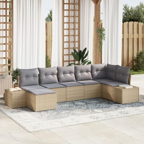 Gecheer 7-teiliges Garten-Sofa-Set mit Kissen Beige Poly-Rattan Gartenlounge Outdoor Gartensofa Sofa Im Freien von Gecheer