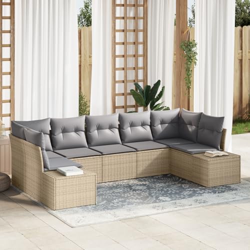 Gecheer 7-teiliges Garten-Sofa-Set mit Kissen Beige Poly Rattan Gartenlounge Outdoor Gartensofa Sofa Im Freien von Gecheer