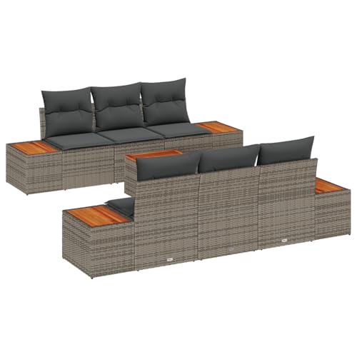 Gecheer 7-teiliges Garten Sofa Set mit Kissen Grau Poly Rattan Akazie Gartenlounge Outdoor Gartensofa Sofa Im Freien Gecheer 7-teiliges Garten Sofa Set mit Kissen Grau Poly Rattan Akazie Gartenlounge Outdoor Gartensofa Sofa Im Freien von Gecheer