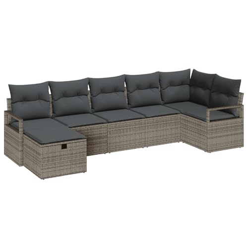 Gecheer 7-teiliges Garten Sofa Set mit Kissen Grau Poly Rattan von Gecheer