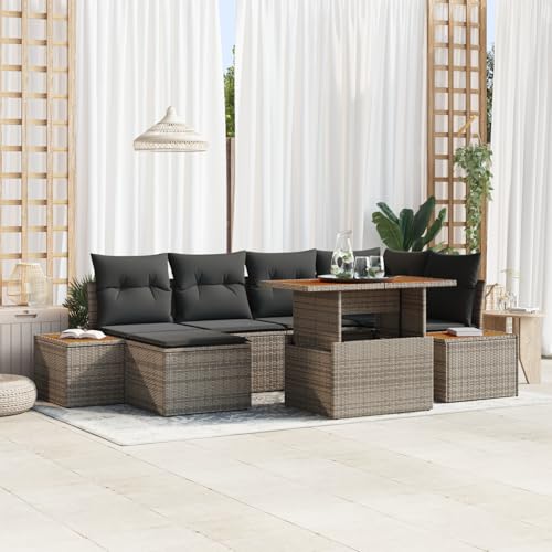 Gecheer 7-teiliges Garten Sofa Set mit Kissen Grau Poly Rattan von Gecheer