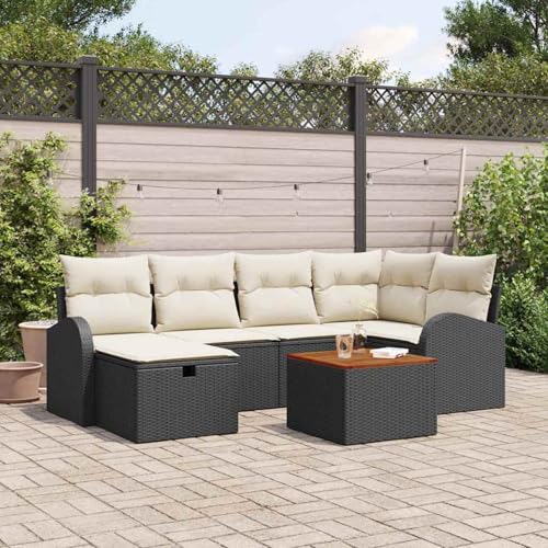 Gecheer 7-teiliges Garten-Sofa-Set mit Kissen Schwarz Poly-Rattan, Outdoor Lounge Sitzgruppe zum Entspannen für Terrasse und Garten3359509 von Gecheer