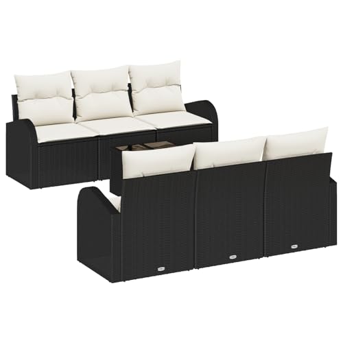 Gecheer 7-teiliges Garten-Sofa-Set mit Kissen Schwarz Poly Rattan Gartenmöbel Set von Gecheer