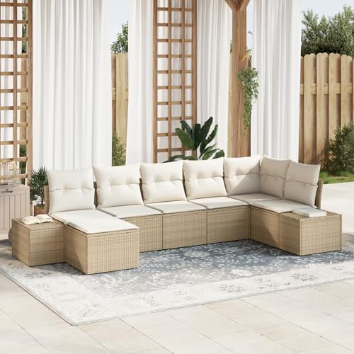 Gecheer 7-teiliges Garten-Sofa-Set mit Kissen in Beige Poly-Rattan Gartenlounge Outdoor Gartensofa Sofa Im Freien von Gecheer