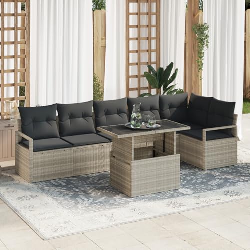 Gecheer 7-teiliges Garten Sofa Set mit Kissen in Hellgrau aus Poly Rattan Gartenlounge Outdoor Gartensofa Sofa Im Freien Gecheer 7-teiliges Garten Sofa Set mit Kissen in Hellgrau aus Poly Rattan Gartenlounge Outdoor Gartensofa Sofa Im Freien von Gecheer