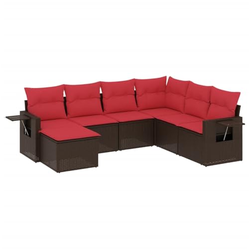 Gecheer 7-teiliges Gartensofa-Set mit Kissen, braun, Polyrattan, Garten Sitzgruppe Esstisch Essgruppe Gartenmöbel Set für Balkon Terrasse Café-Bereich3220503 von Gecheer