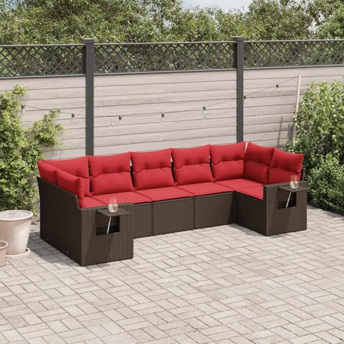 Gecheer 7-teiliges Gartensofa-Set mit Kissen, braun, Polyrattan, Garten Sitzgruppe Esstisch Essgruppe Gartenmöbel Set für Balkon Terrasse Café-Bereich3220593 von Gecheer