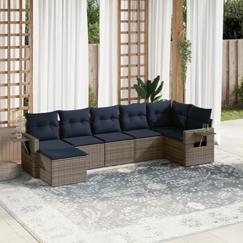Gecheer 7-teiliges Gartensofa-Set mit Kissen, grau, Polyrattan, Garten Sitzgruppe Esstisch Essgruppe Gartenmöbel Set für Balkon Terrasse Café-Bereich3220480 von Gecheer
