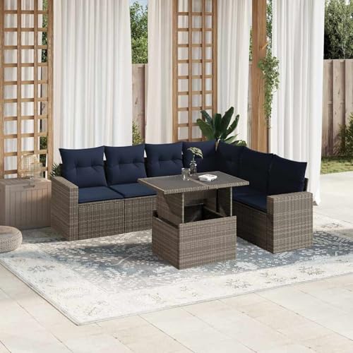 Gecheer 7-teiliges Gartensofa-Set mit Kissen, grau, Polyrattan, Gartenlounge Esstisch Lounge Möbel Set für Outdoor Garten Terrasse Balkon Möbel3267301 Gecheer 7-teiliges Gartensofa-Set mit Kissen, grau, Polyrattan, Gartenlounge Esstisch Lounge Möbel Set für Outdoor Garten Terrasse Balkon Möbel3267301 von Gecheer