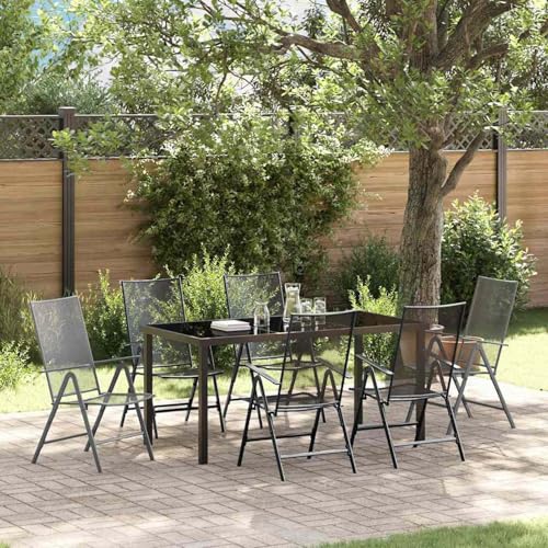 Gecheer 7-teiliges Gartentisch-Set Anthrazit Stahl, Gartenmöbel Tisch und Stühle Set für Garten Terrasse Café Outdoor Essbereich3379293 von Gecheer