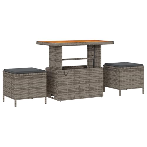 Gecheer 8-TLG. Garten-Sofagarnitur mit Kissen Grau Poly Rattan Akazie Garten Sitzgruppe Gartenmöbel Set für Terrasse Balkon Café-Bereich von Gecheer